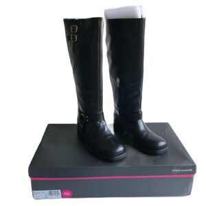 Vince Camuto Black Kaydin 2 Knee High Moto Harness Boots Size 11 Wide Calf NWT